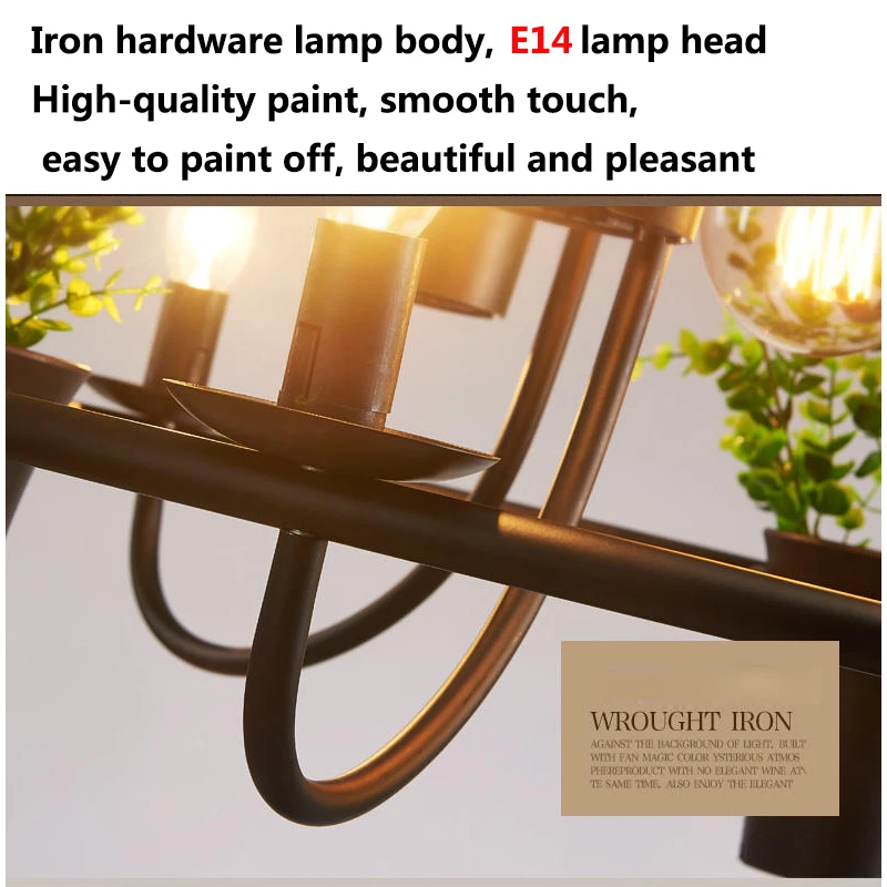 Vintage lamp Plant Flowerpot 4/7 Head Iron Pendant Lamp Art E14 Light Creative Restaurant Cafe Bar Personalized Pendant Lamp