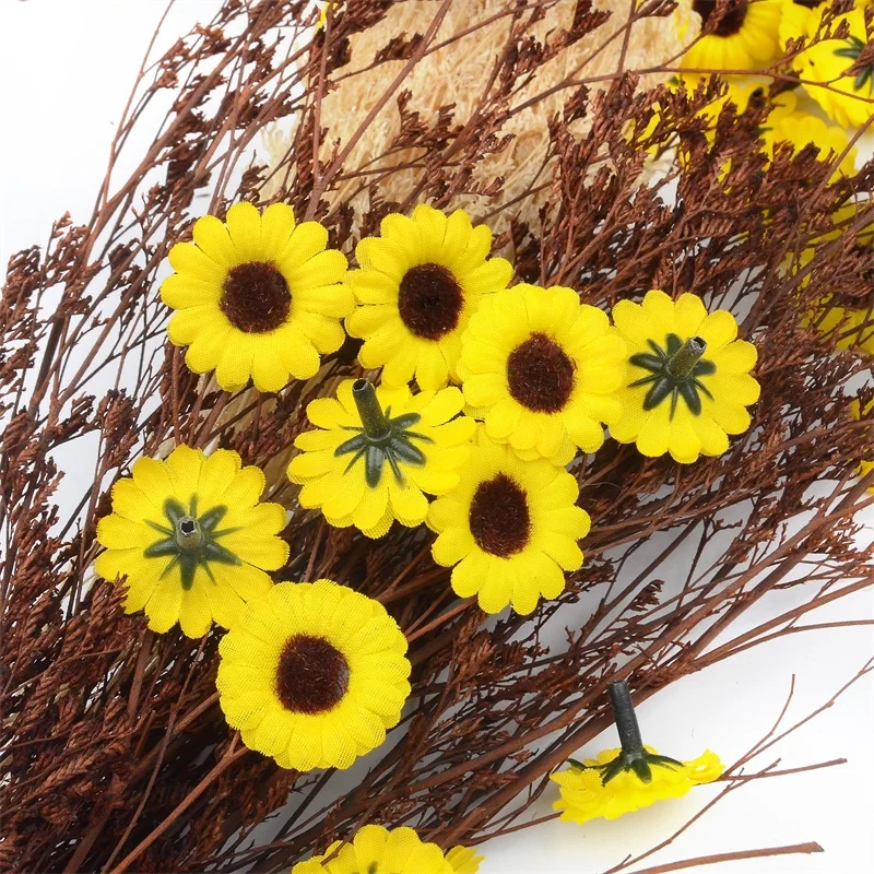 30pcs Mini Silk Sunflower Artificial Daisy Flower Heads For Wedding Party Decoration DIY Gift Box Wreath Craft Fake Flowers