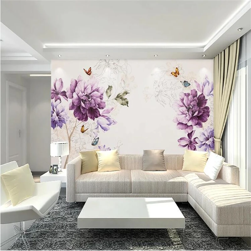 

wellyu papel de parede para quarto Custom wallpaper Beautiful watercolor flowers and birds purple flowers modern minimalist T