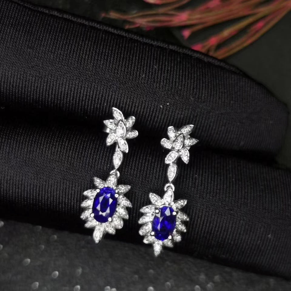 

women silver earrings blue sapphire gemstone earrings 925 sterling silver jewelry real natural gem birthday chiristmas gift