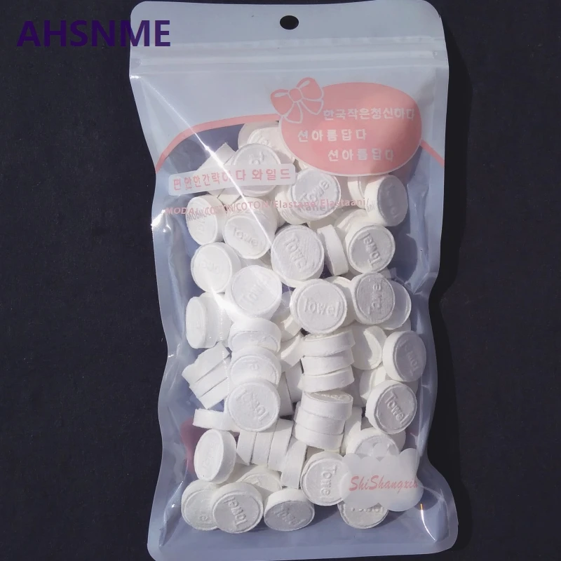 AHSNME 100pcs Compressed towel 22*24cm Outdoor travel disposable towel mask towel Packaging zipper can be used repeatedly