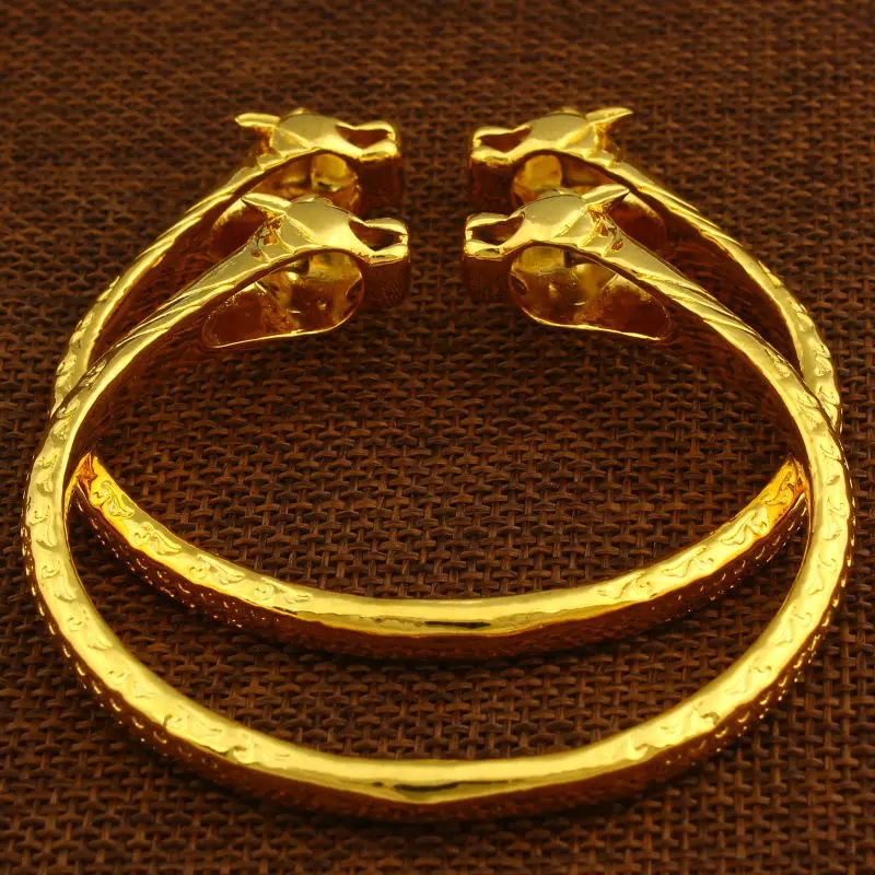 Adixyn 2pcs/lot New Dubai Dragon Bangles for Women Men Gold Color Bangle Bracelet Ethiopian/India/African Jewelry