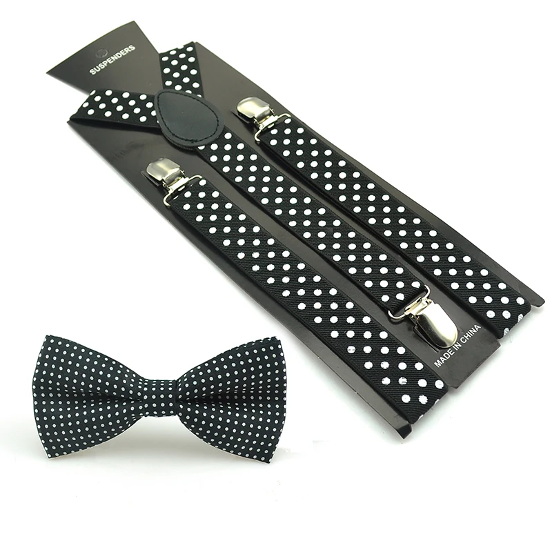 Women Men 2 Polka Dot Mix Suspender and Bowtie Set Y-Shape Office Casual Bow tie Cravat Formal Dress Shirts Tuxedo 2020 New