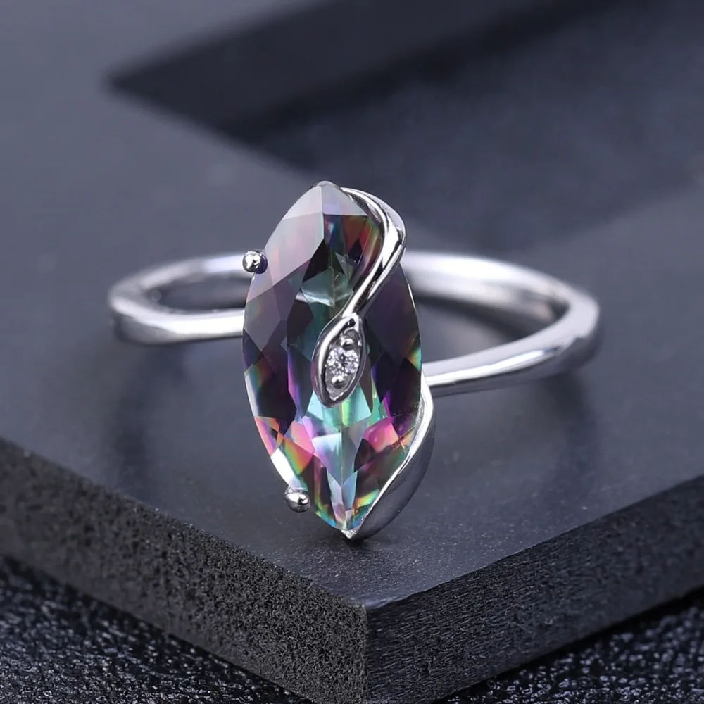 GEM'S BALLET 2.49Ct Marquise Natural Rainbow Mystic Quartz 925 Sterling Silver Gemstone Vintage Rings For Women Fine Jewelry