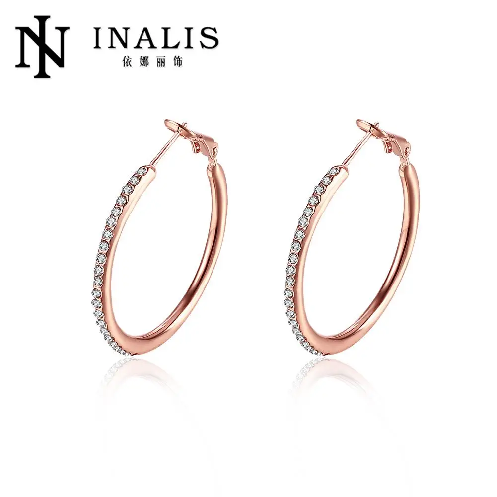 INALIS Rose Gold Color Rhinestones Studded Oval Drop Earrings For Women  E085