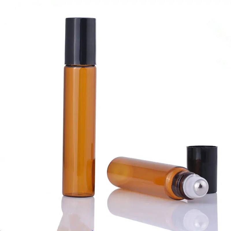 

100pcs/lot 1ml 2ml 3ml 5ml 10ml Empty Amber Roller Ball Glass Perfume Bottle With Housing and Aluminum Cap Gold Parfum Tube