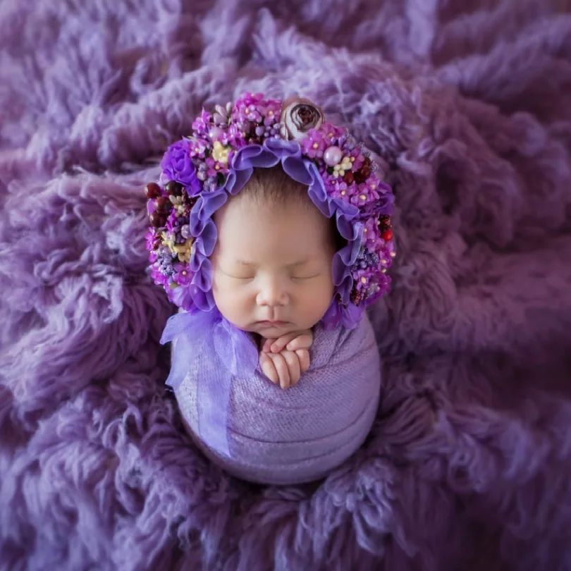 Handmade Newborn baby girl flower bonnet hat Newborn photography props Baby girl bonnet photo props