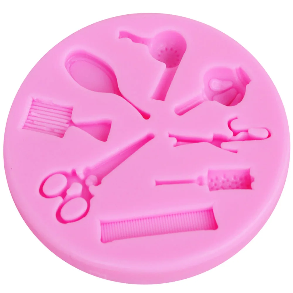 M216 Hairdressing tool, Makeup Mirror, Comb, Hair Dryer Silicone Mold,Sugar Chocolate Cake Decoration Tool Candy Gumpaste Moulds