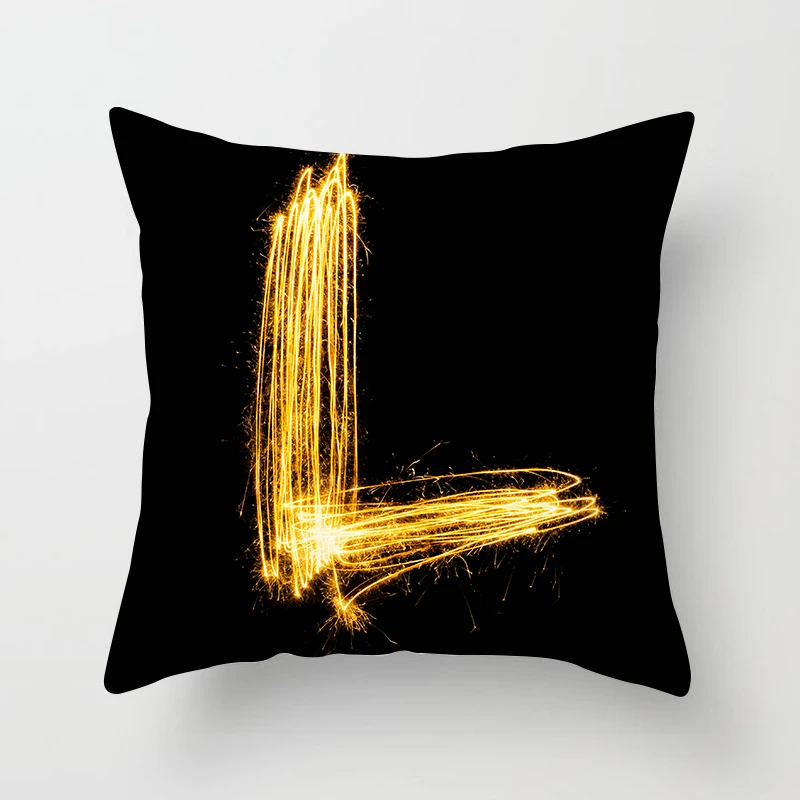 Houspace Polyester Peach Skin Simple Black Background 26 English Letters For Home Pillow Decor Sofa Decorative Gift Pillow Case