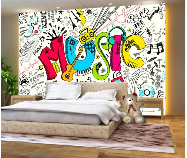 

Custom 3D Abstract Musical Children's Room Graffiti Large Mural Cafe Restaurant Bar Bedroom Streets Rock Non-woven Wallpaper