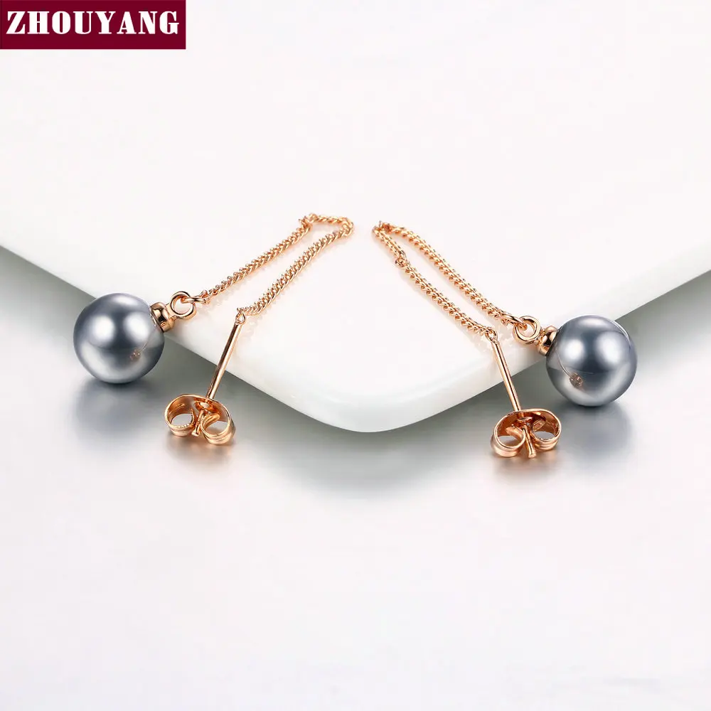 Imitation Black Pearl Rose Gold Color Drop Earrings For Girl Women Party Wedding Jewelry Top Quality ZYE033