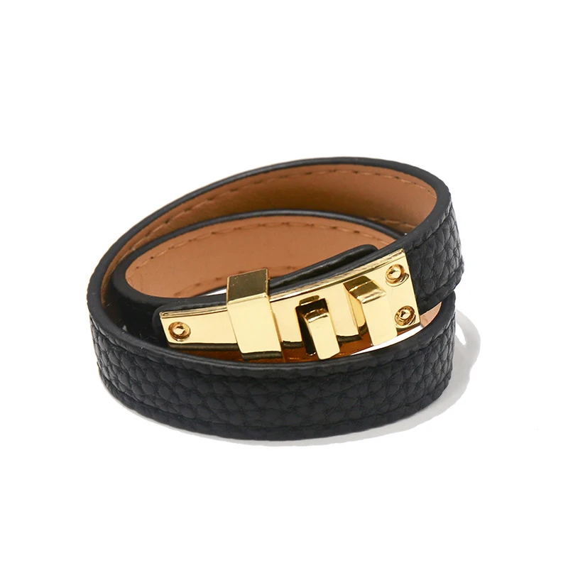 High Quality 8 Color Style Double Layer PU Leather Steel Buckle Bracelet For Men Women Brand Jewelry Gift
