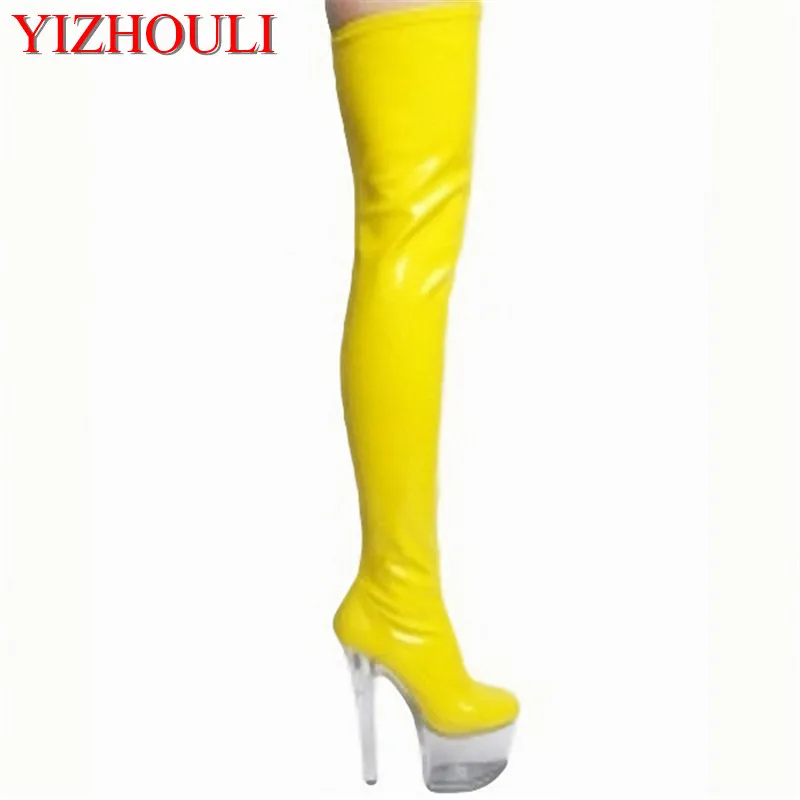 Transparent sole 15 cm sexy boots, super boots to the thigh, the model show noble temperament dance shoes