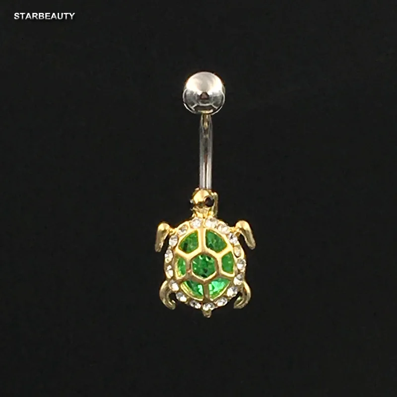 Piercing de nombril tortue verte, anneaux de nombril, bijoux de corps, 14g