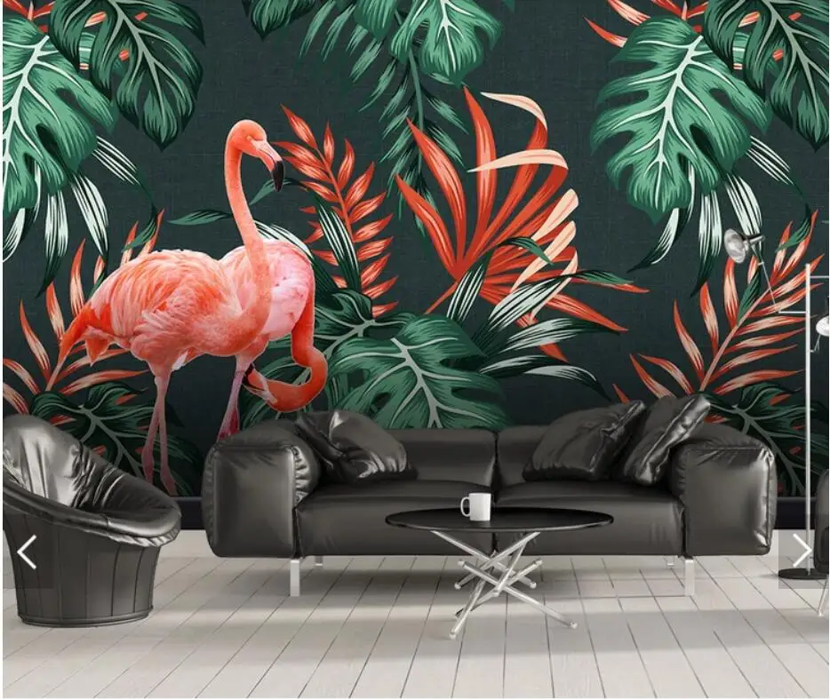 

Tropical Leaf Flamingo Wall Papers for Walls 3 D Mural Wallpaper Bedroom Backdrop Photo Floral Contact Paper