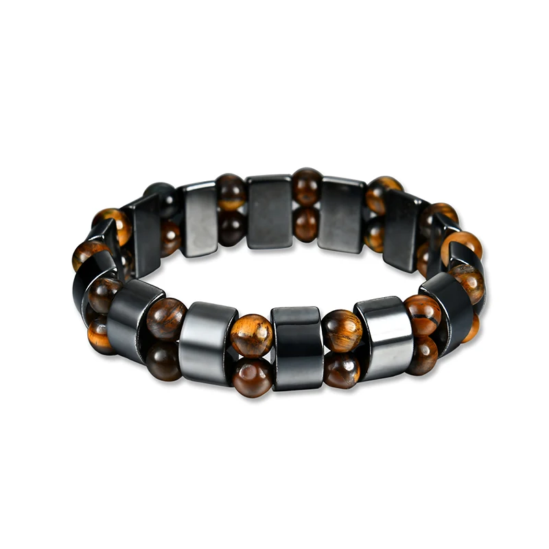 Tiger Eye & Hematite Stone Beads Bracelet Handmade DIY Jewelry Strand Charm Bracelet for Men Women