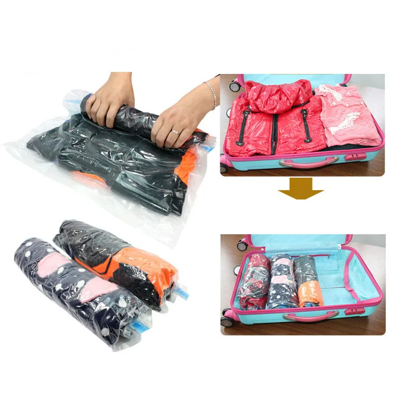 100pcs Vacuum Compression Bags for Travelling Hand Rolling Vacuum Bag 35*50cm Roll-up Compression Storage Bags ZA4687