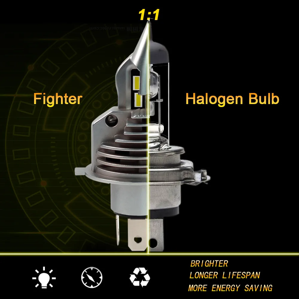 1 Set H4 HB2 9003 CSP CHIP WX-H4 Car LED Headlight Fighting 1:1 Bulb Size Halo-gen Lamp Perfect Pattern High/Low Beam 35W 5800lm