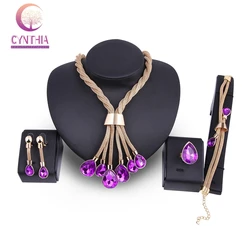 Fashion Nigerian Jewelry Set For Women Purple tassel earrings Necklace Set Banquet Dress Accessory Bridal Indian Jewellery