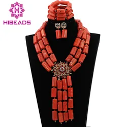 Chunky Women Statement Necklace Set Dubai Real Coral African Jewelry Sets Wedding Coral Beads Jewelry Set Free Shipping ABL169