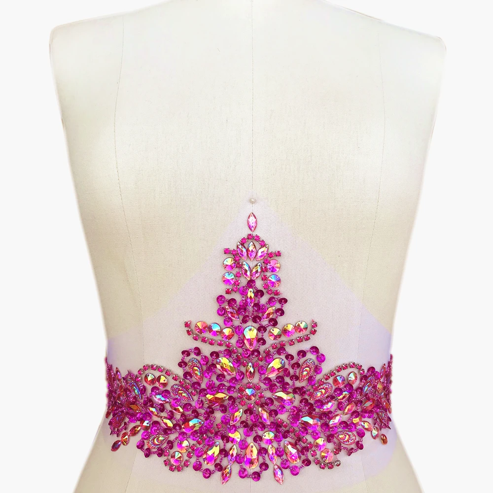 BLING Silver 18x38cm High Waist Patches Sew-on Rhinestones Applique Stones Sequin Beads for Wedding Dress Accessories Wine Ball