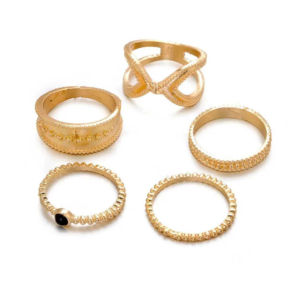 6 pcs/set Bohemian Retro Alloy Moon Rings Set for Women Vintage Gold Color Star V Mix Shape Joint Finger Midi Rings Set Jewelry
