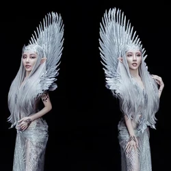 white gold feather shoulder wing props prince princess cosplay feather wings