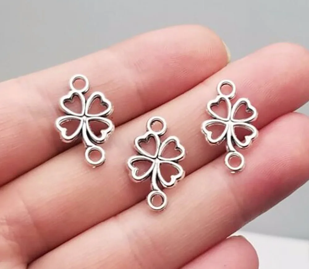 50pcs/lot--20x12mm Antique Silver Plated Clover Connector Charms St.patrick Pendants DIY Bracelet Supplies Jewelry Accessories