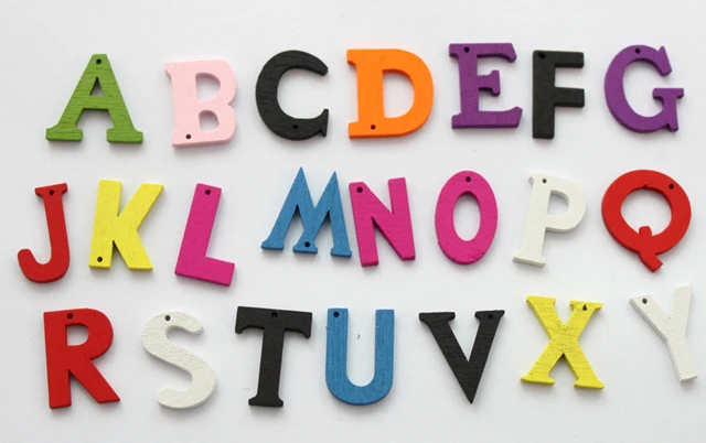 

100PCS Mixed colour wooden letter charms #22780