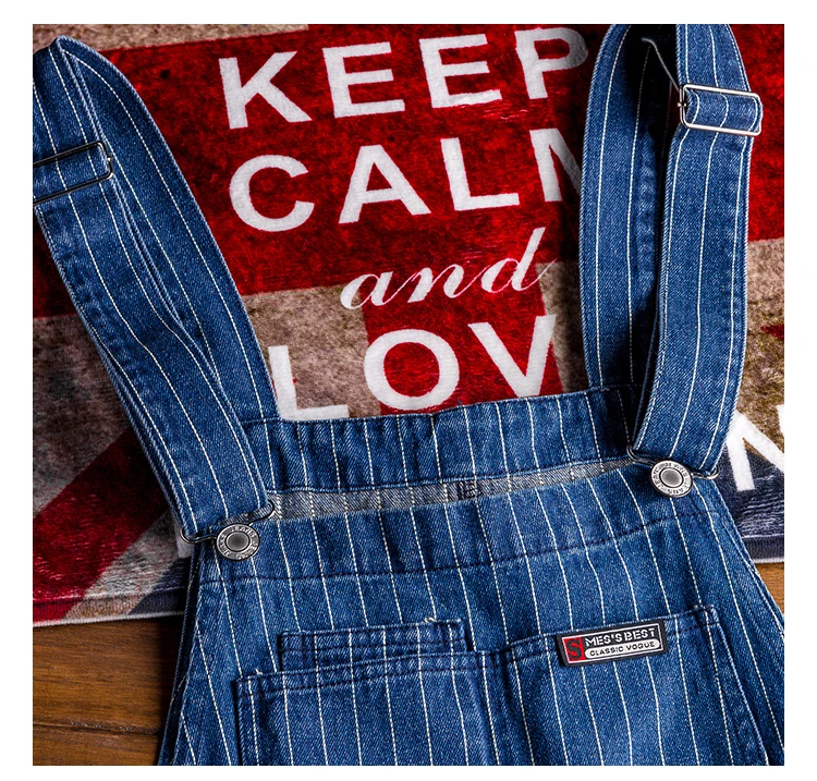 Sokotoo Herren-Latzhose mit Streifenmuster, blaue Jeans-Latzhose, Latzhose, Overall, Jugend-Jeans – Detail 6