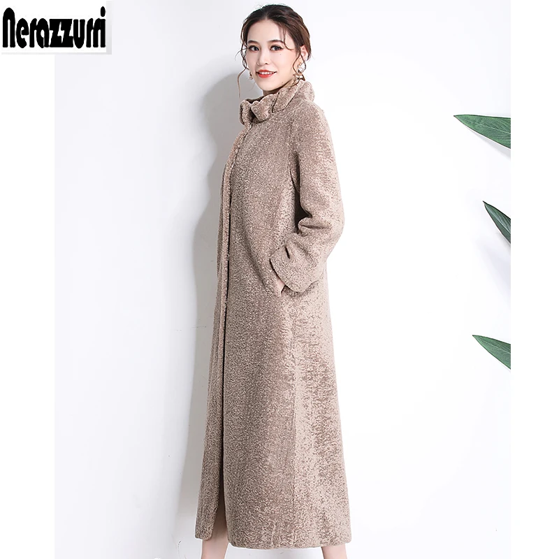 Nerazzurri Winter Fluffy Warm Soft Faux Fur Coat Women Fashion Casual Extra Long Fake Lamb Fur Overcoat Outerwear 5xl 6xl 7xl