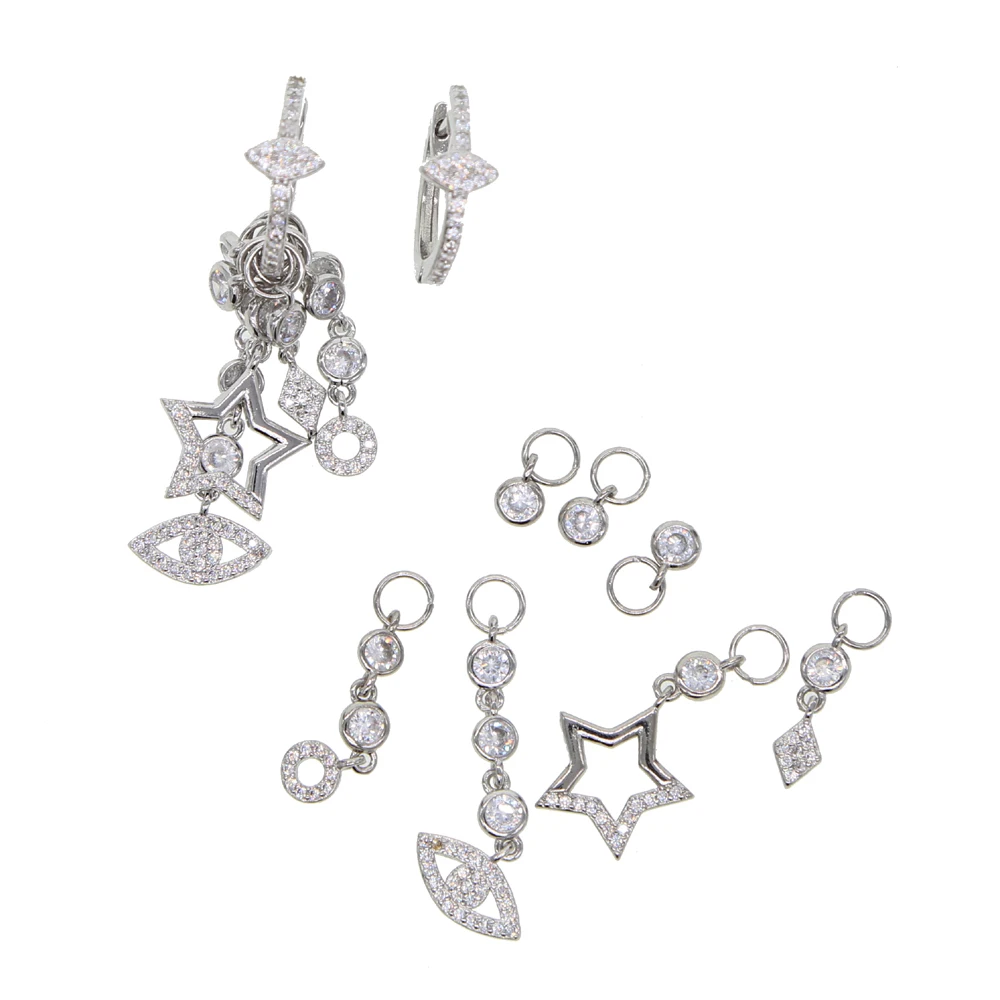 2025 Gold Color Delicate Floating CZ Star Stacking Fashion Trendy Women Turkish Evil Eye Cz Charm Huggie Hoop Earrings Jewelry view 5