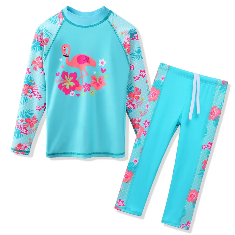 BAOHULU Cyan Long Sleeves UPF 50+ Girls Swimsuits Child UV Protection Kids Swimming Suits Baby Swimwear Beach Surfing Wear