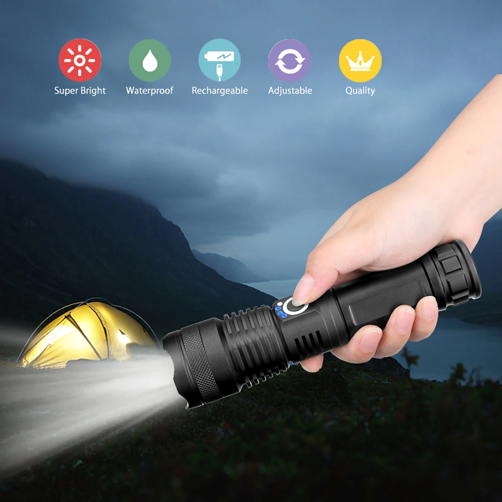 90000LM Most Powerful XHP50 LED Bicycle Flashlight USB Rechargeable USB Zoom Bike Light Torch 18650 26650 for outdoor Bike Light