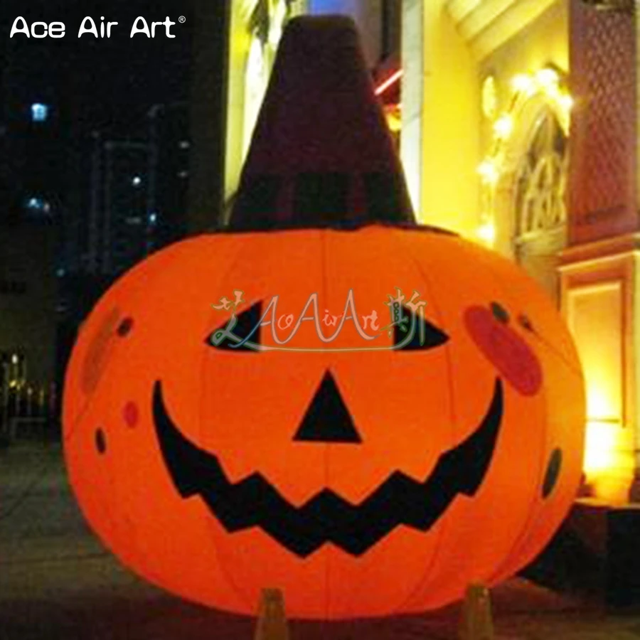 

4m H Giant Halloween Food Model Inflatable Scary Spooky Pumpkin Model Halloween Decoration Pumpkin with Magic Hat on Bottle