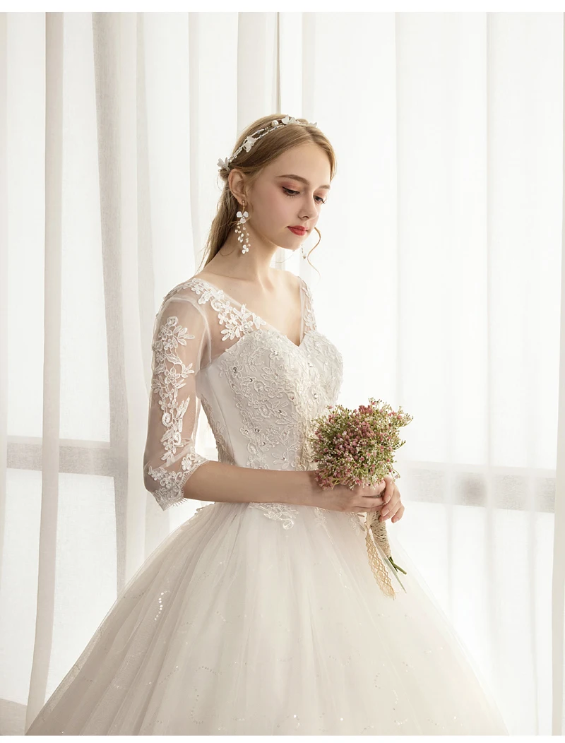 Ball Gowns Wedding dress V Neck Princess Sleeves Plus Size New Style Self-cultivation Lace Up Wedding Dresses