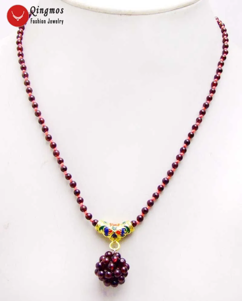 

Qingmos Natural Garnet Necklace for Women with 4-5mm Brown Round Garnet & Handwork Weaving Ball Pendant Necklace Jewelry Nec6213