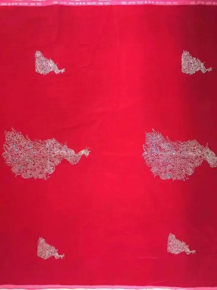 5 Yards/pc Gorgeous red velveteen lace material with rhinestone african soft velvet lace fabric for clothes dressing JV9-1