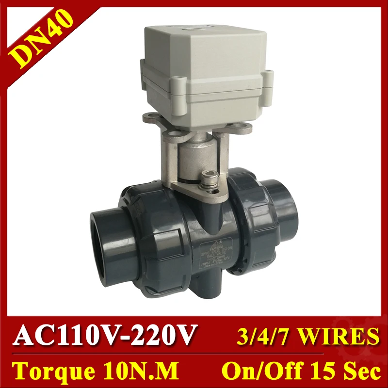 

Tsai Fan DN40 High Quality Motorized Ball Valve PVC 1-1/2" AC110-230V 50MM glue end Electric Operated Valve For Water Control