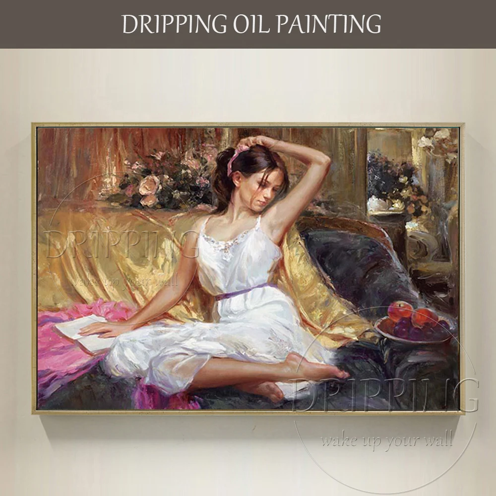 

Talent Artist Handmade High Quality Impressionist Beauty Lady Oil Painting on Canvas Portrait Lady with White Dress Oil Painting