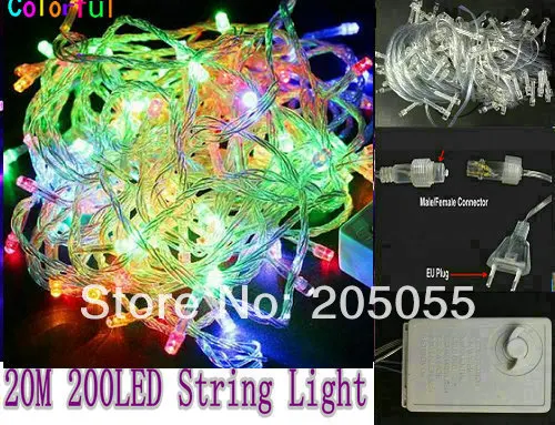 20M 200LED Christmas wedding Fairy String Light adjustable memory function controller with Female&male connector 220V-COLORFUL