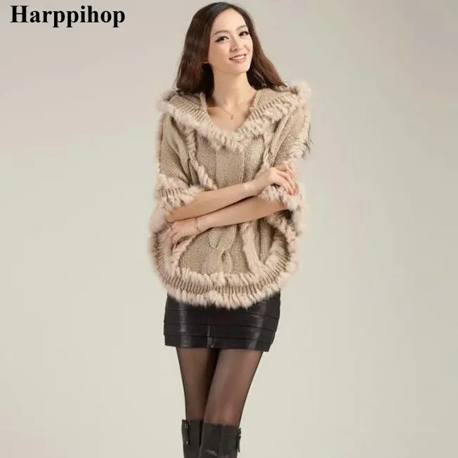 2017 thermal warm winter raccoon fur cape knitted real rabbit fur coat women female outwear