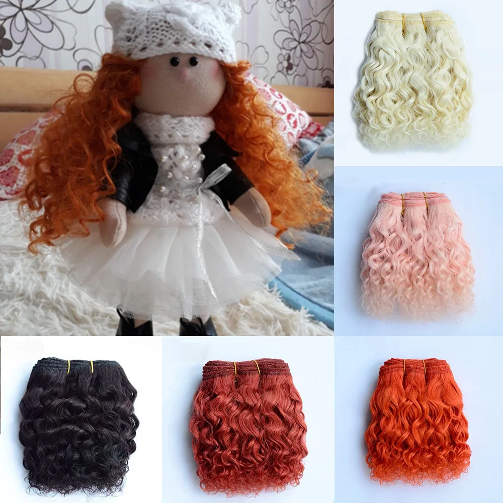 Wol Hair Extensions 15 cm Haar Inslagen Oranje Kaki Roze Bruin Krullend Pop Haar Pruiken voor BJD/SD DIY Handgemaakte Pop Pruiken