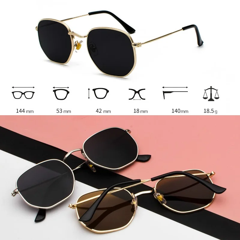 Hexagon Sunglasses Women 2024 Square Metal Frame Brand Designer Sunglasses Goggle Driving Fishing Glasses Men Zonnebril Mannen