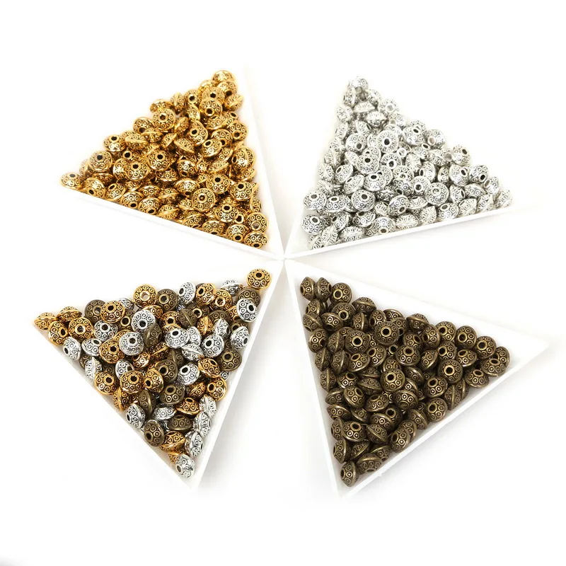 50Pcs/Lot Metal UFO Shape 6mm Mix Antique Gold/Bronze Plated Spacer Bead Cone Pattern Loose DIY Beads for Jewelry Making