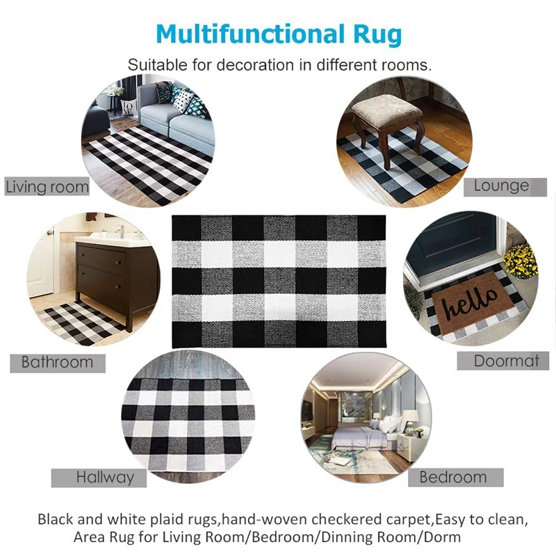 New Cotton Buffalo Plaid Rugs,Buffalo Check Rug,23.6Inch x35.4Inch,Checkered Outdoor Rug,Outdoor Plaid Doormat For Kitchen/Bat