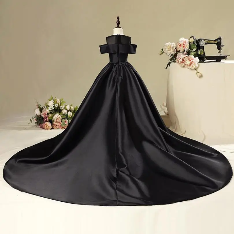 Spring New Kids Girls Trailing Dress Wedding Party Pageant Dress Children Princess Formal Prom Gowns Teens Solid Vestidos Y613