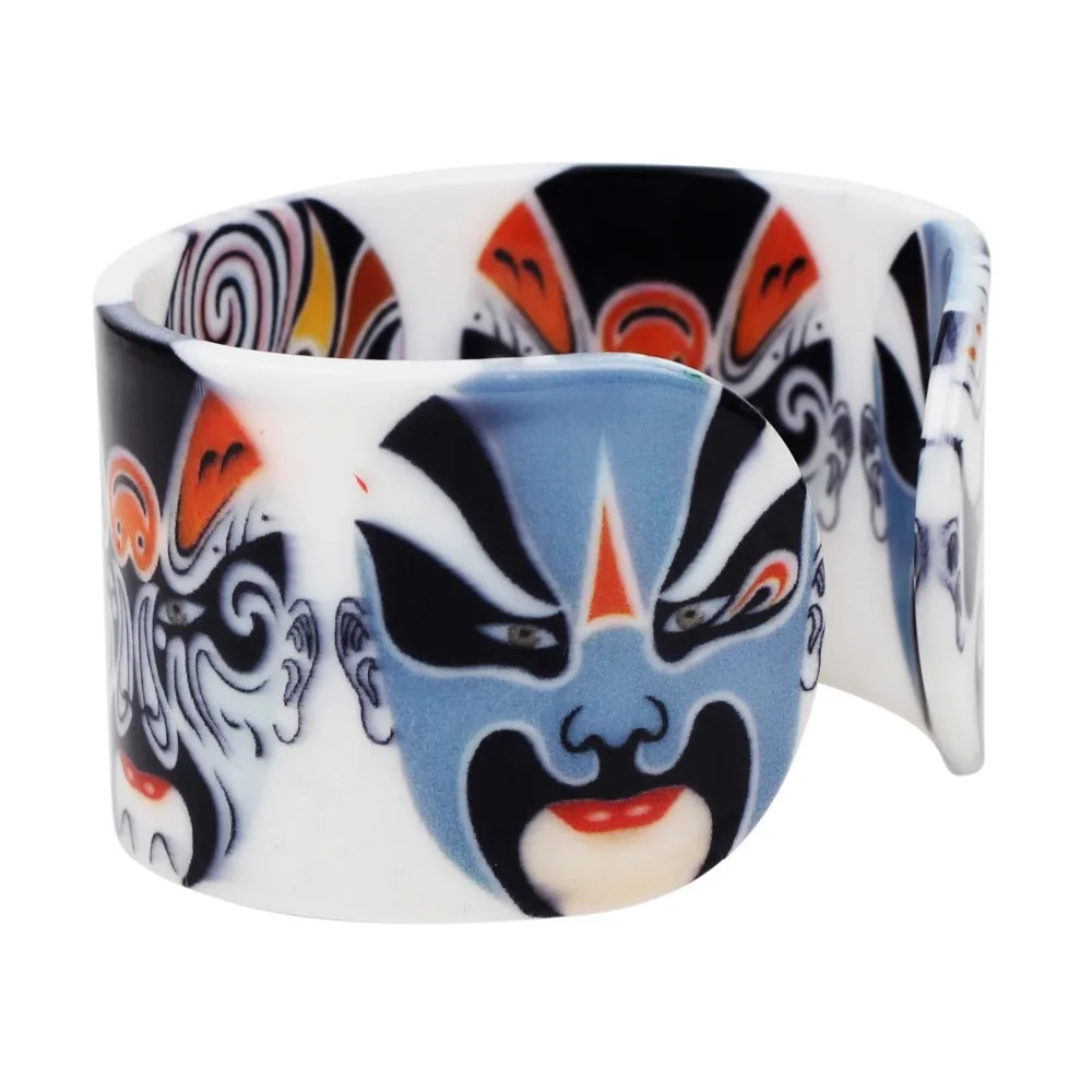 WEVENI Plastic Chinese Peking Opera Mask Bangles Bracelets Fashion Ethnic Craft Jewelry For Women Girl Ladies Kid Gift Wholesale