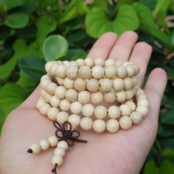 

8mm *108* Natural Bamboo Beads Loose Mala 108 Beads Buddhism Mala Prayer Bracelet or Necklace White