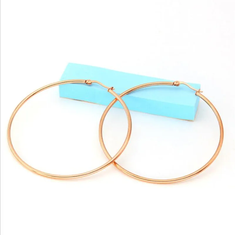 HE04 Titanium Hyperbole Big Hoop Earrings Circle Shape 12mm 70mm 316l Stainless Steel Earring IP Plating No Fade Allergy Free